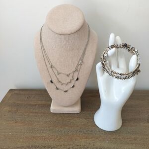 Stella & Dot 3 Strend Silver Necklace and Bracelet Set